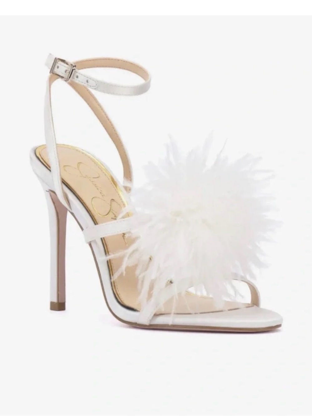 Jessica Simpson White Feather Ankle Strap Stiletto Sandals